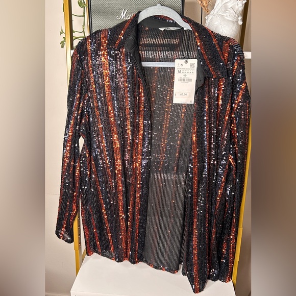 Zara shirt blouse with sparkles black and orange - Picture 10 of 10